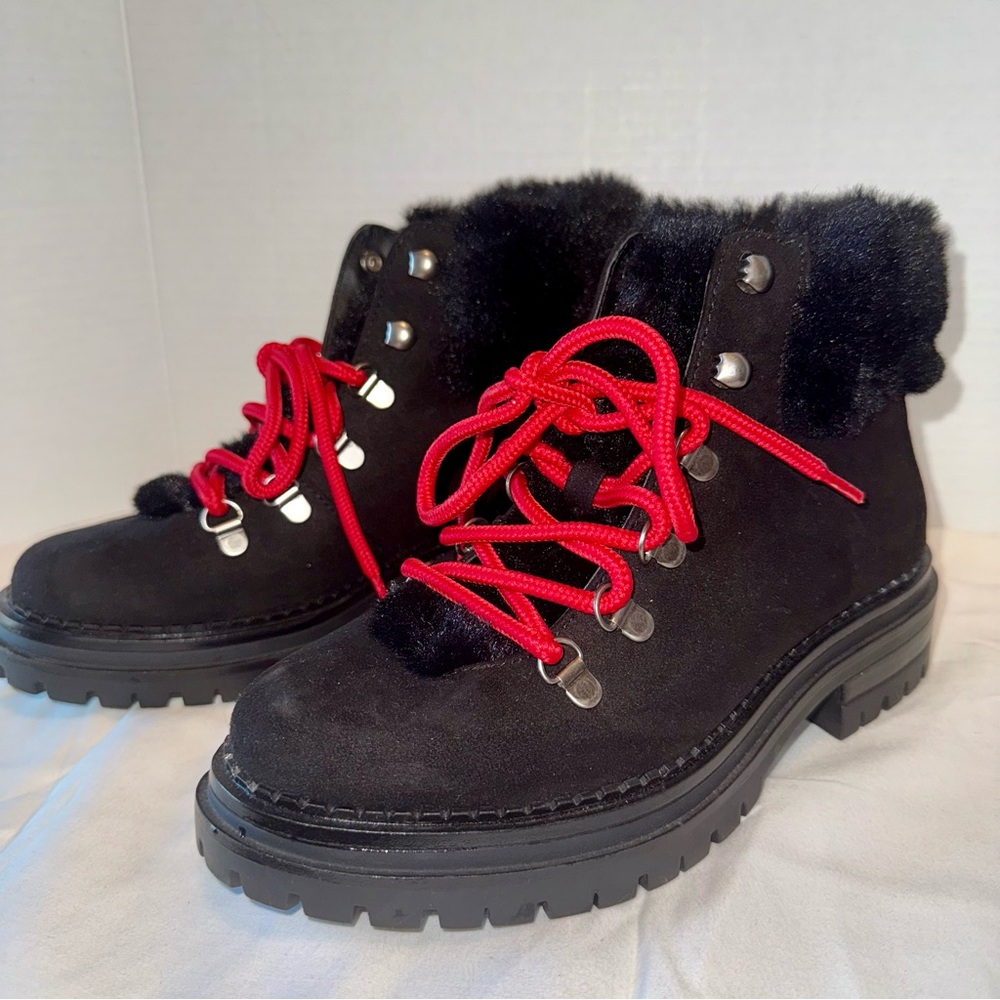 Sugar Black Red‎ Women's Hike Winter Fashion Boots Faux Fur Sz 6.5 Like New